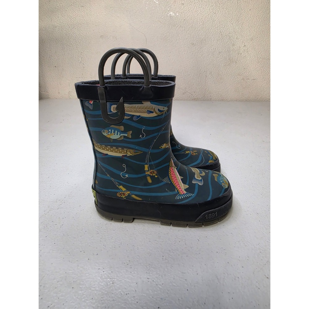 Western Chief Toddler Boys Fishing Print Rain Boots Navy Blue Size 7 Waterproof